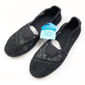 NEW Sun & Sky women's black lace flat shoes